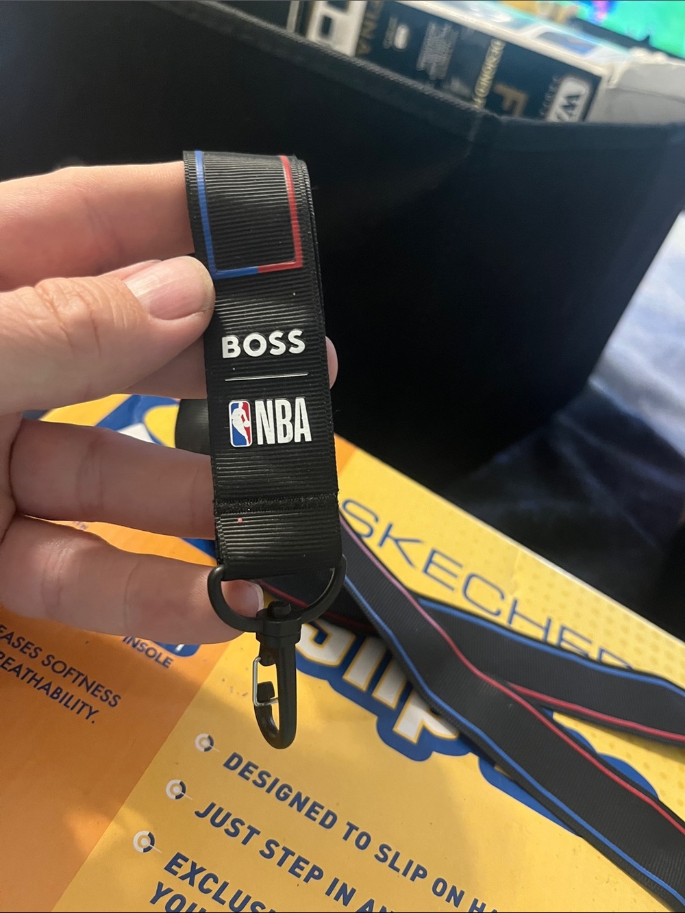 BOSS Black Lanyard Key Strap with Red & Blue Trim